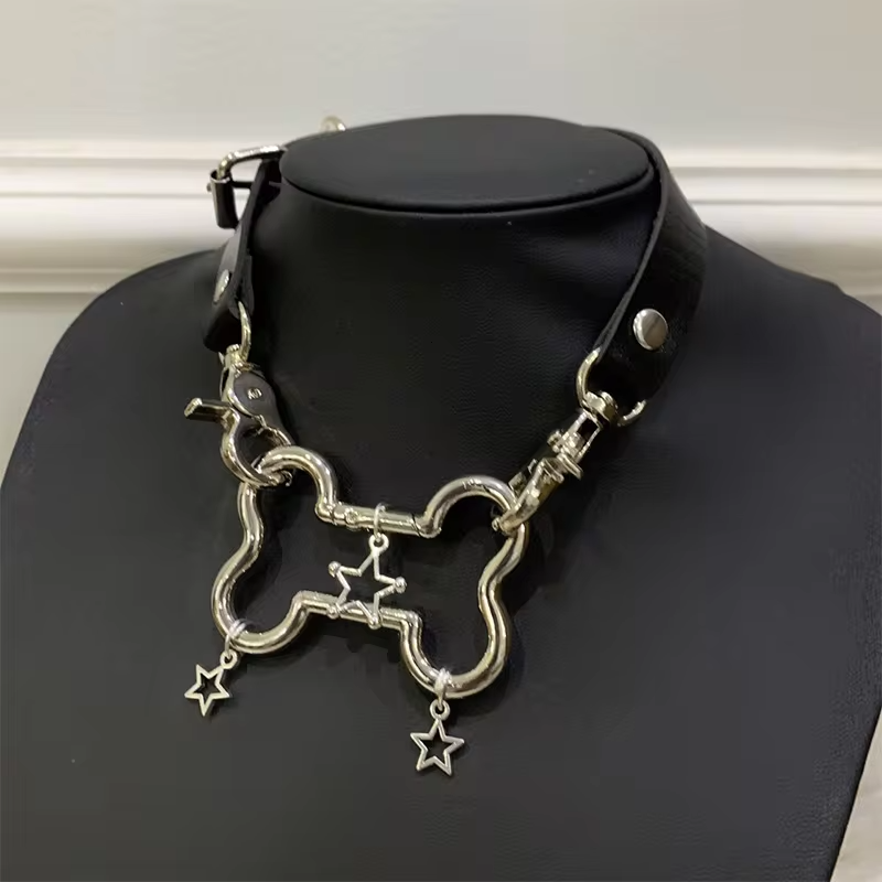 Bone choker necklace chain star charms