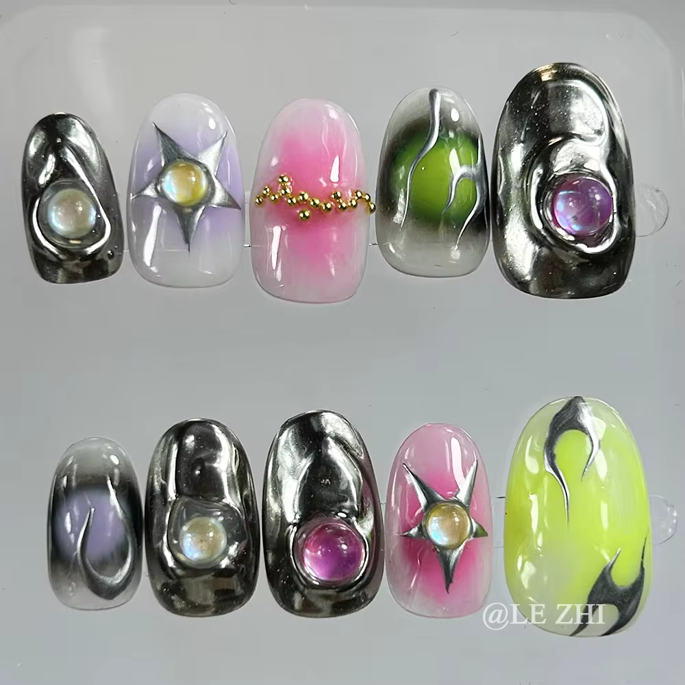 Colored Metal Star Bead Fake Nail