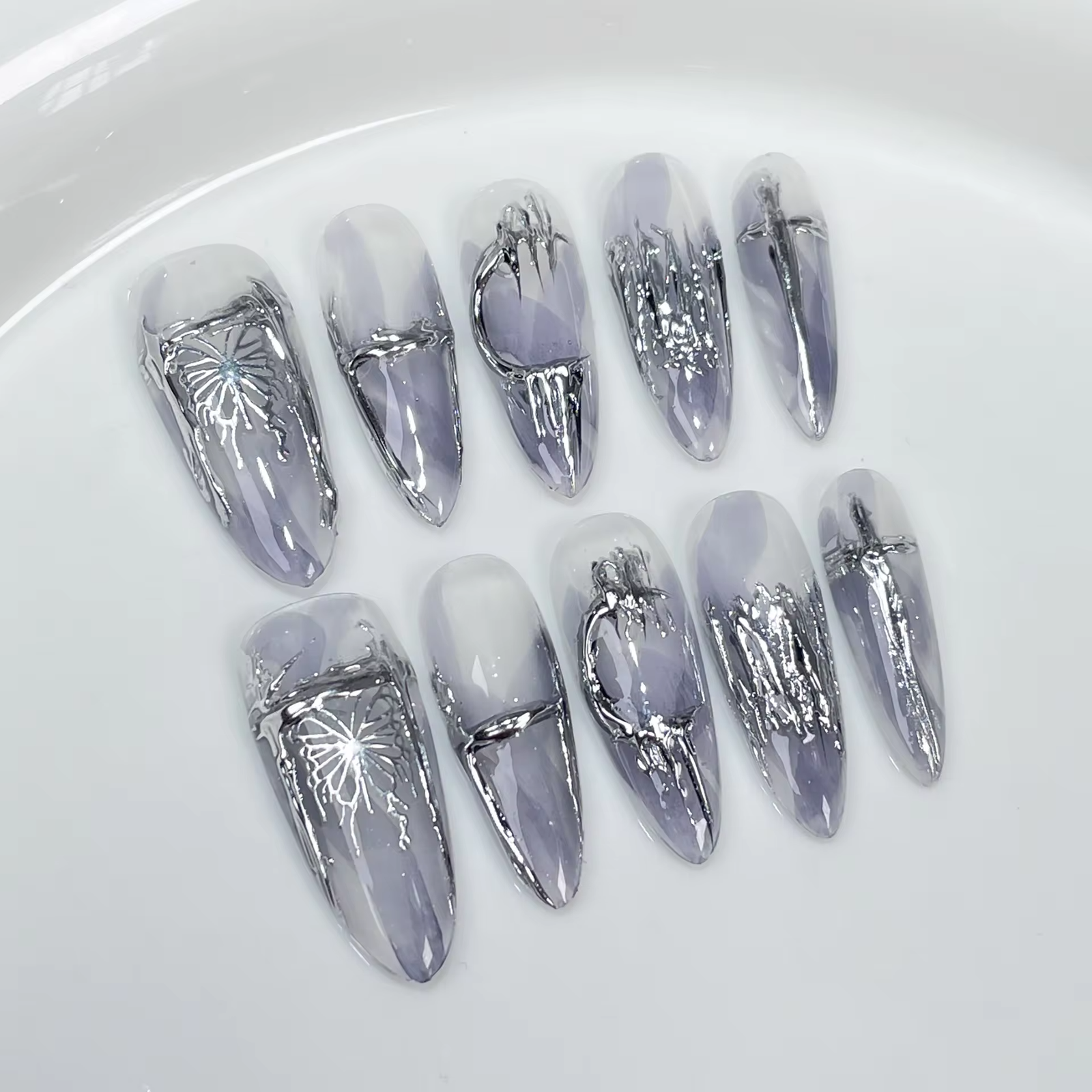 Glue Metallic False Nail Tips