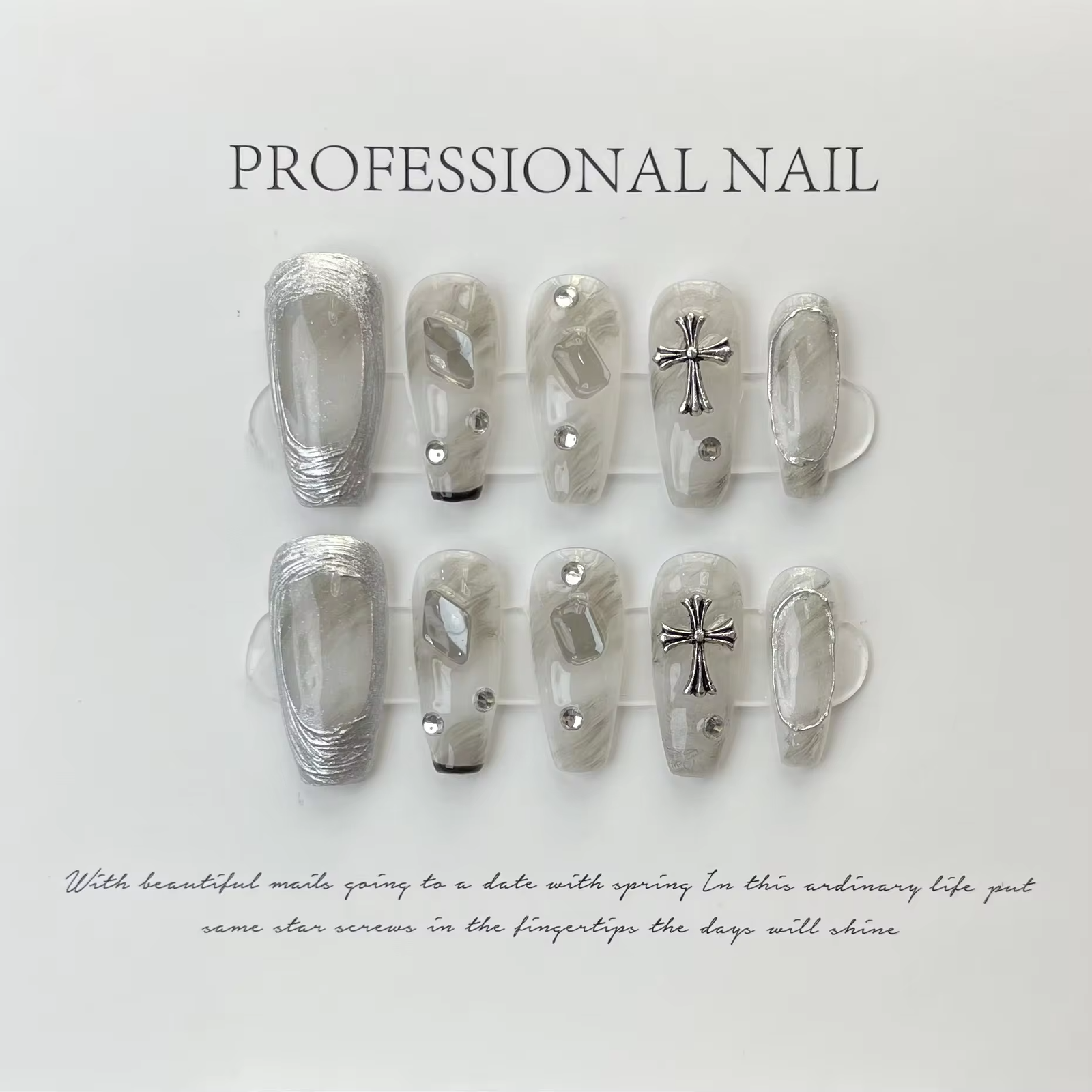 Silver Handmade Press On Nail