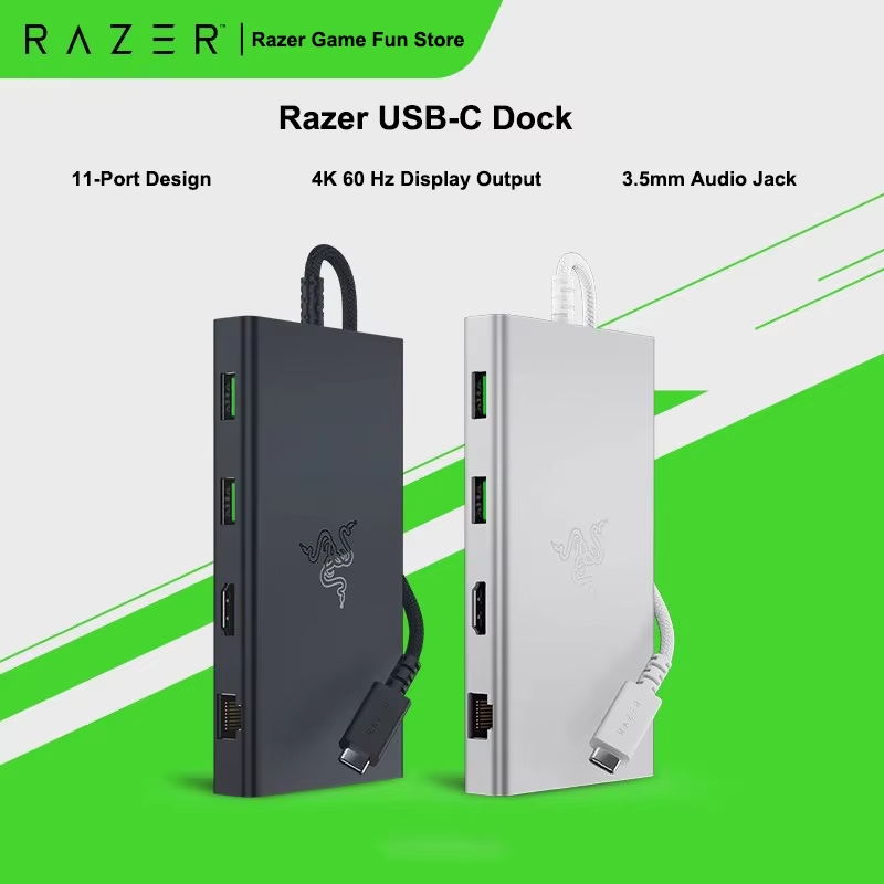 Razer USB-C Dock 11 Port USB C Dock 4K 60 Hz Display Output 3.5mm Audio Jack