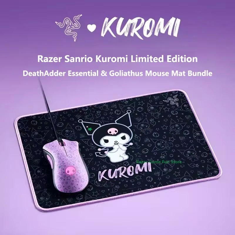 Razer Sanrio Kuromi Edition Deathadder Essential Mouse & Goliathus Soft Mouse Mat Bundle