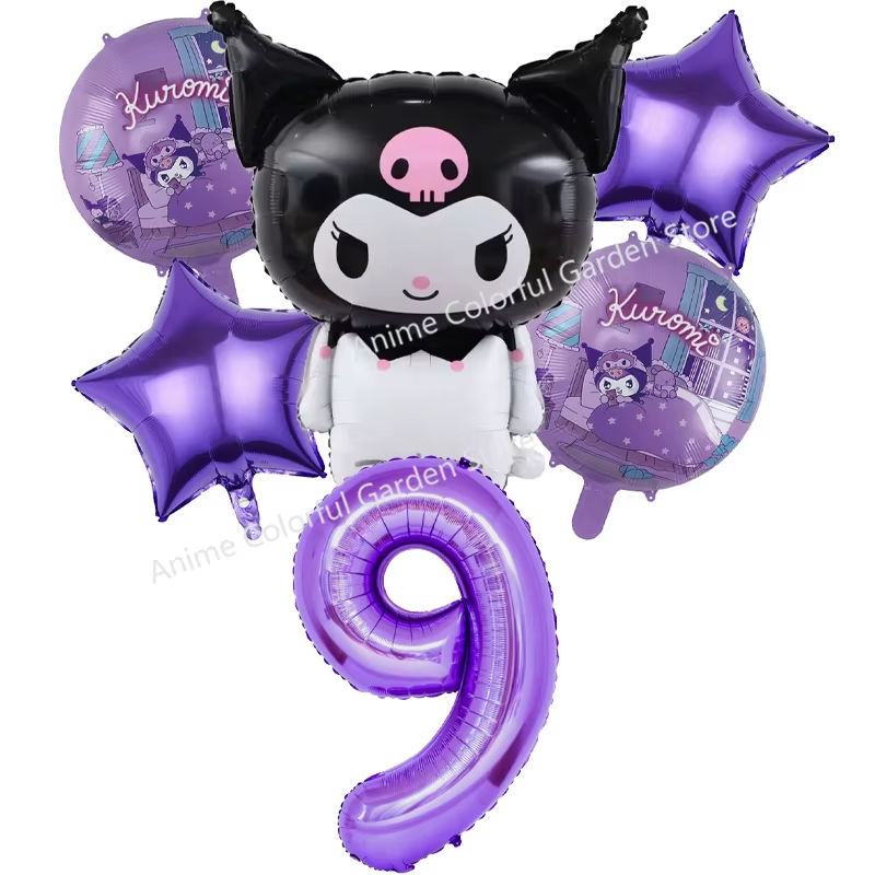 6pcs Sanrio Kuromi Balloon Set Children Anime Cartoon Cute 1-10 Birthday Number Airballoon Boys Girls Party Decorative Products