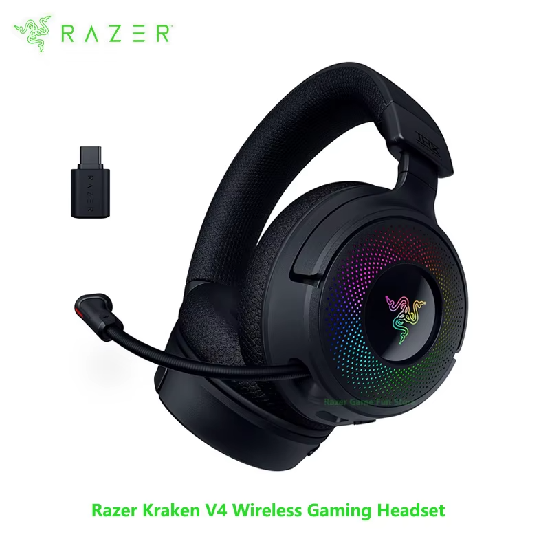 Razer Kraken V4 Wireless Gaming Headset -3 Modes of Connectivity Retractable HyperClear Super Wideband Mic – 9 Zone RGB Lighting